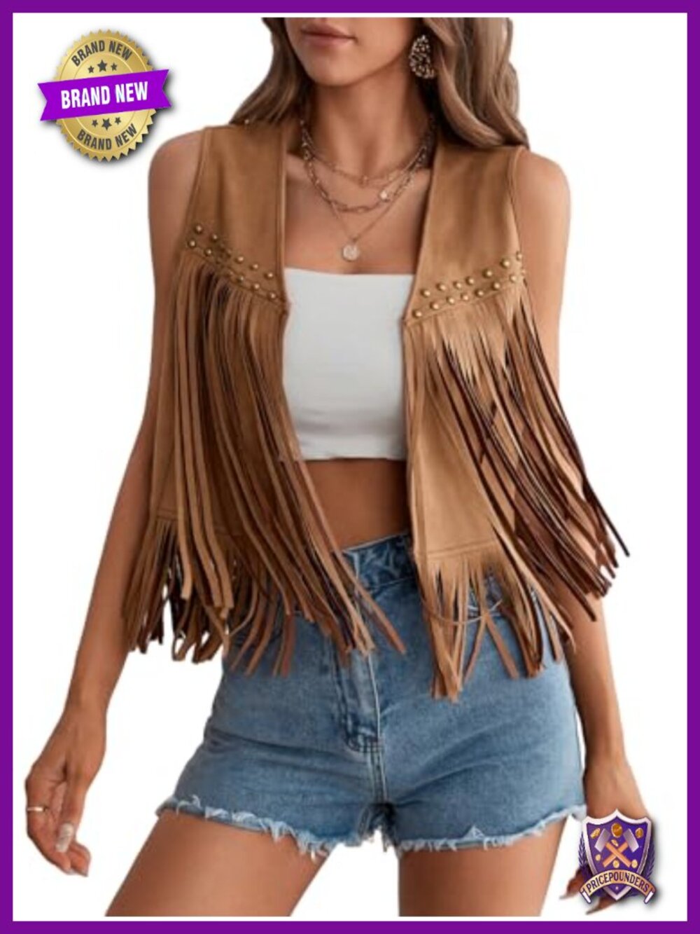 Faux Suede Fringe Vest Open Front Western Cowgirl Concert Outfit